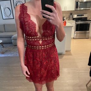 For love and lemons burgundy lace mini dress